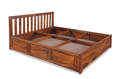 Solid Sheesham Wood King Size Bed with Box Storage For Living Room