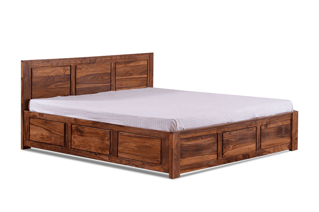 Solid Sheesham Wood King Size Wooden Bed with Drawer Storage