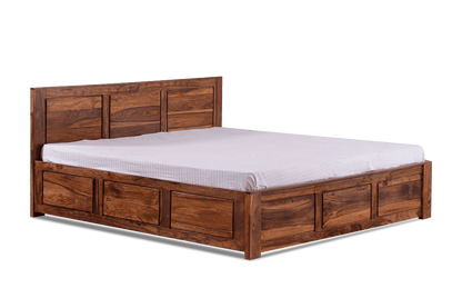 Solid Sheesham Wood King Size Wooden Bed with Drawer Storage