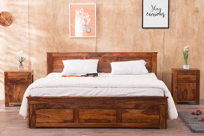 Solid Sheesham Wood King Size Bed With Drawers For Bedroom Room Furniture