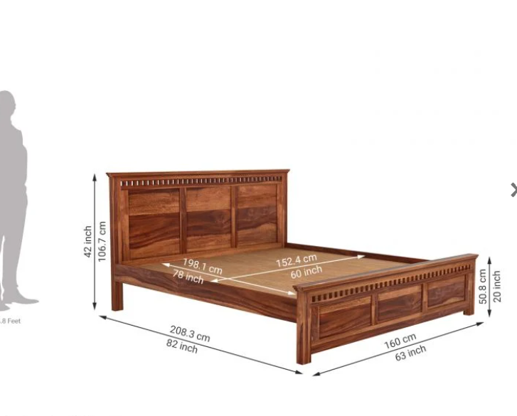 Solid Sheesham Wood Queen Size Bed Without Storage for Bedroom Living Room