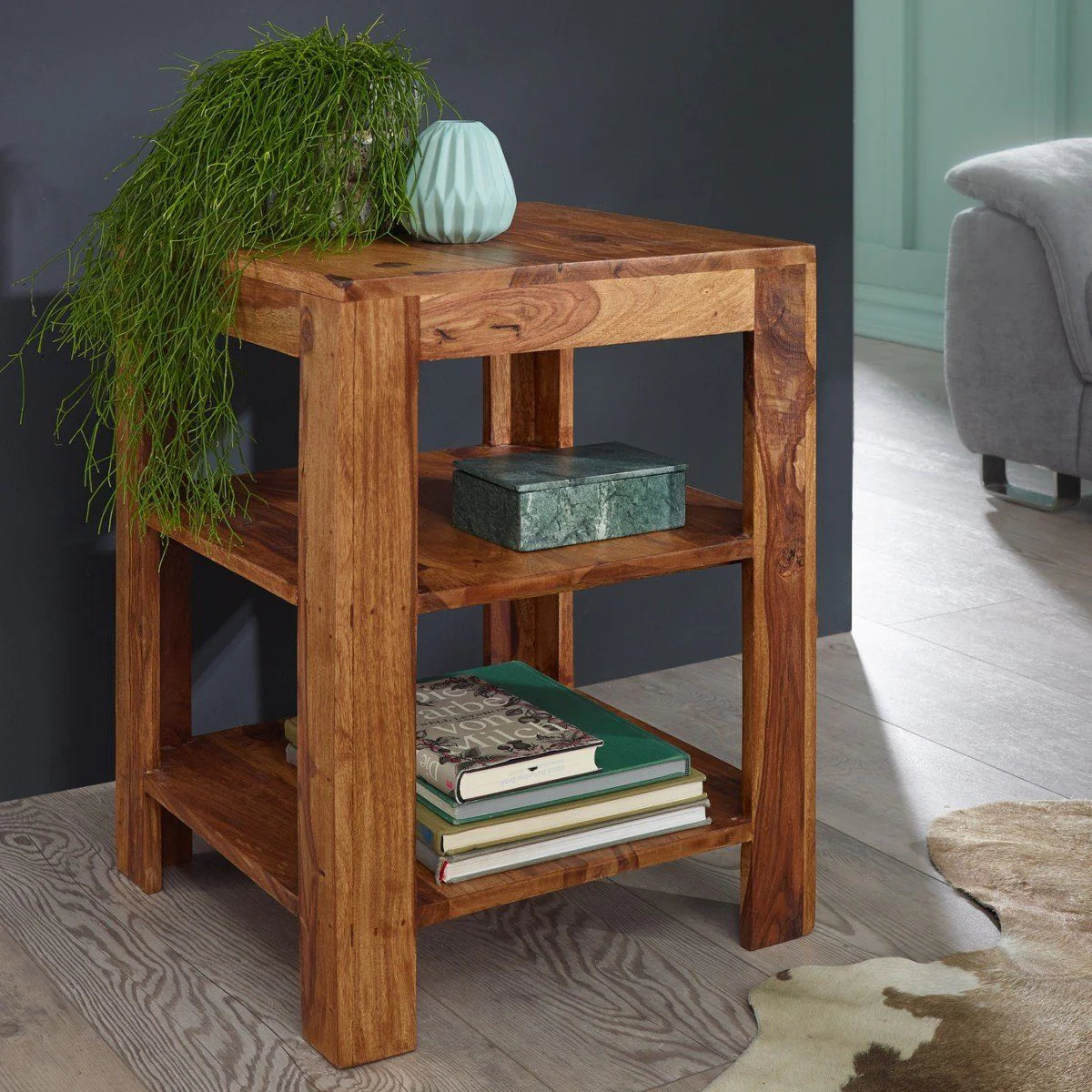 Solid Sheesham Wood Open Bookcase / Bookshelf For Living Room Furniture