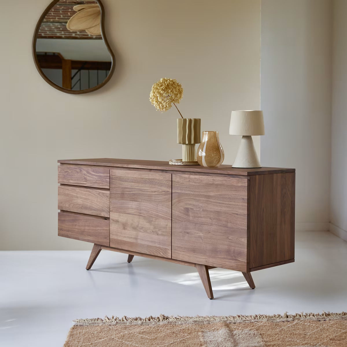 Solid Acacia Wooden Sideboard Cabinet Natural Finish