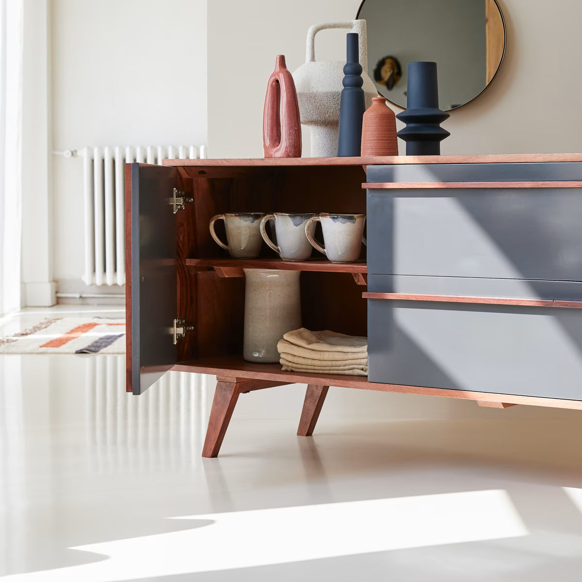 Wooden Sideboard Cabinet with Drawer and Storage Natural Finish