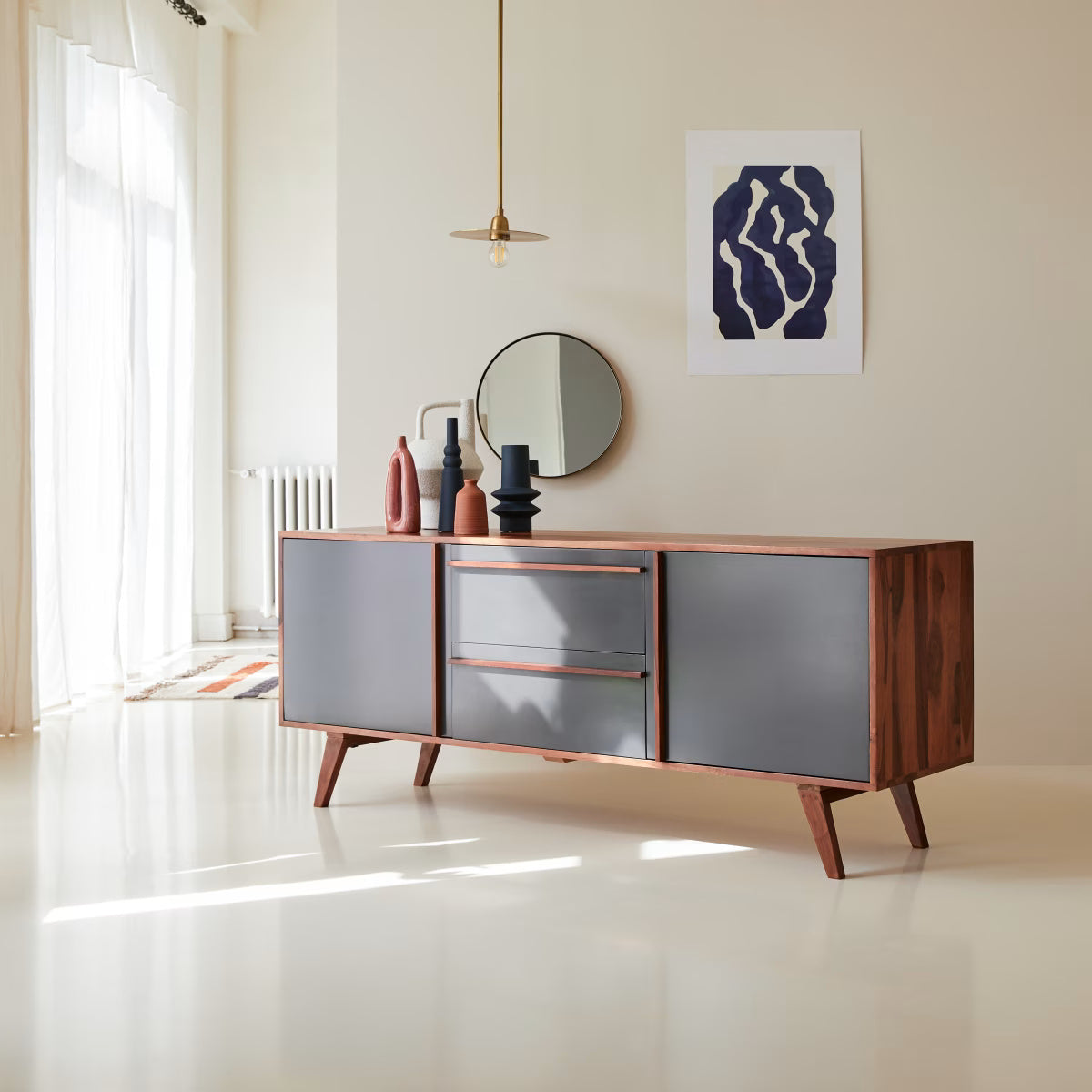 Wooden Sideboard Cabinet with Drawer and Storage Natural Finish