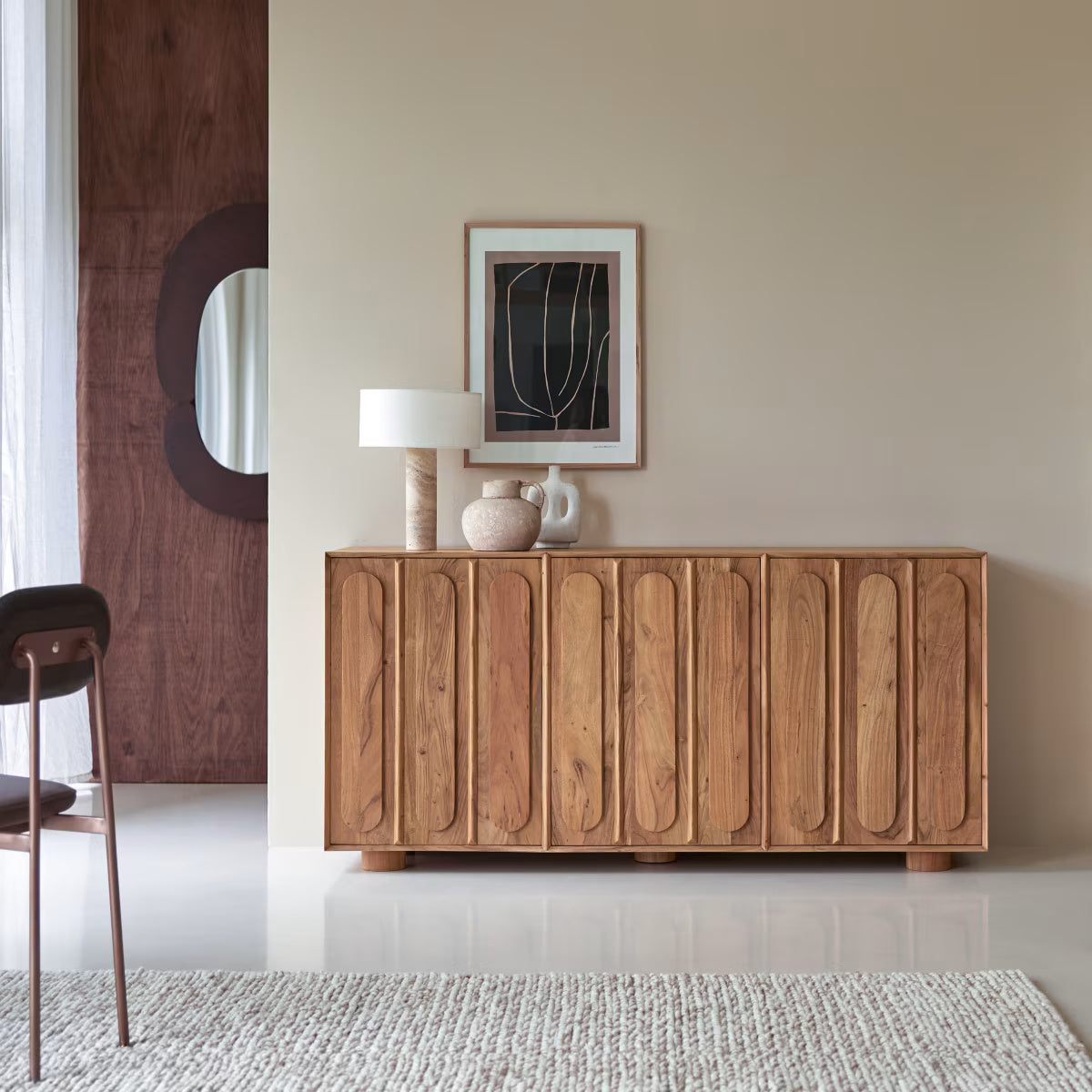 Solid Acacia Wooden Sideboard Cabinet Natural Finish