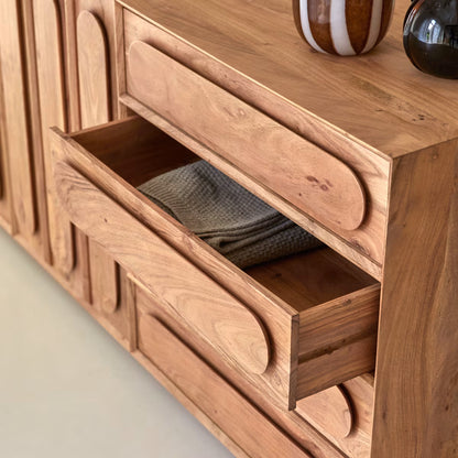 Solid Acacia Wooden Sideboard Cabinet Natural Finish