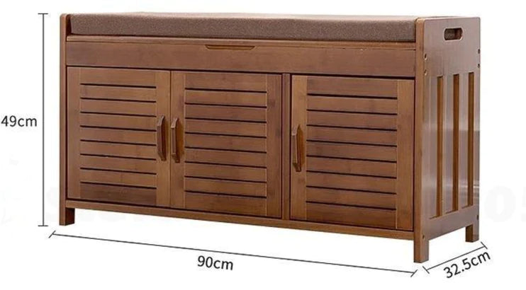 Solid Acacia wooden Shoe Rank  Cabinet With Cushion Seating Natural Finish